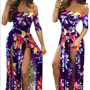 Off the shoulder romper Jumpsuit Overlay Skirt